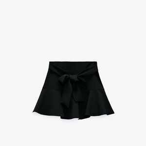 Zara Black Skater Mini Skirt with Tie Front